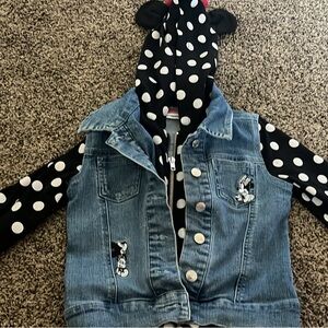 Disney Black & White Polka Dot Hoodie with Blue Denim Vest